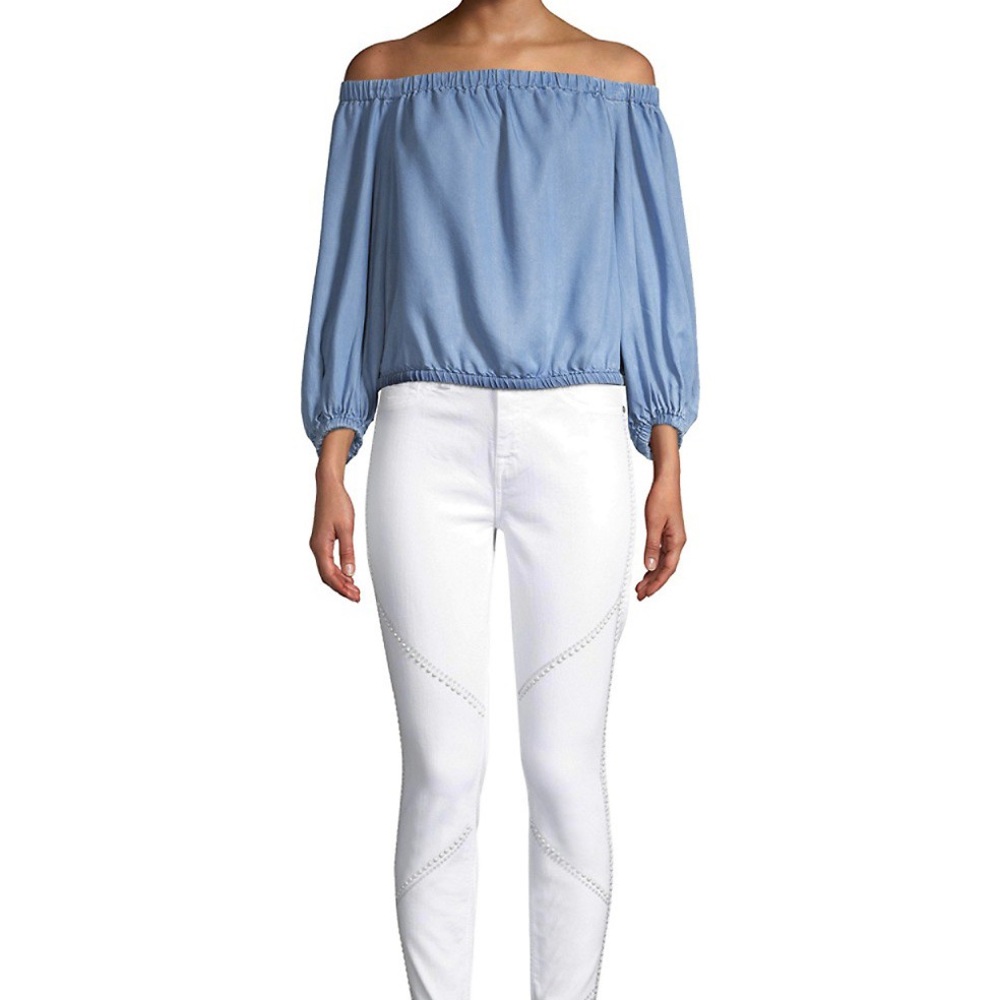 7 For All Mankind Chambray Off the Shoulder Top Size Small